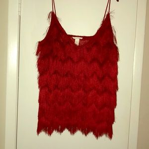 Red fringe top